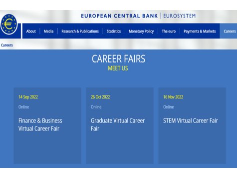 Три онлайн кариерни събития организирани от European Central Bank